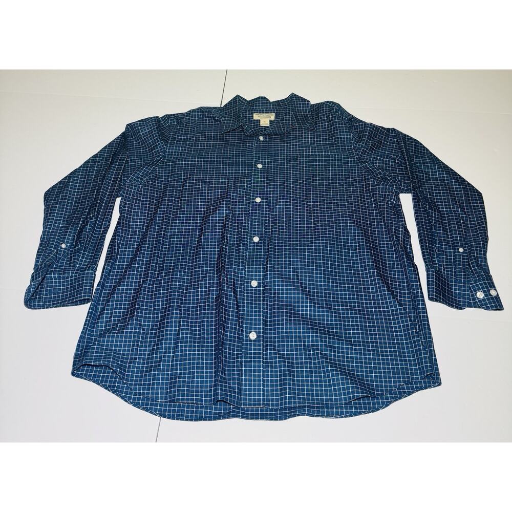 Duluth Trading Wrinkle Fighter Shirt Men XL Blue Check Casual Cotton Long Sleeve